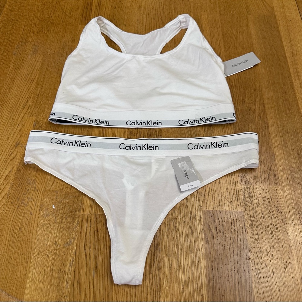 White Calvin Klein Bralette and Thong Set
